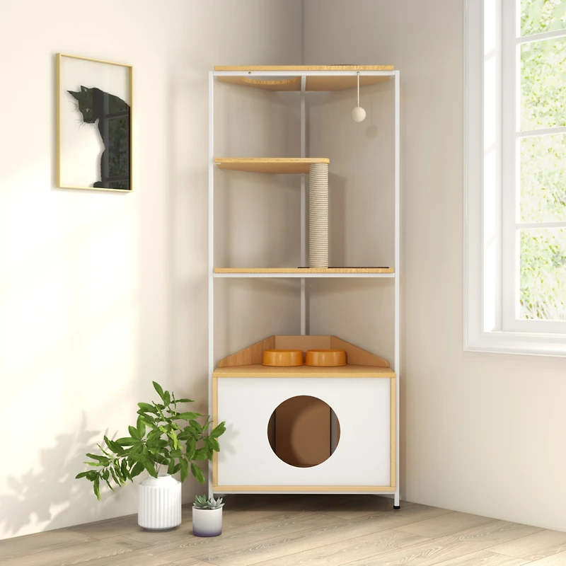 Streamdale Furniture Indoor Cat Tower with Feeding Station & Platforms