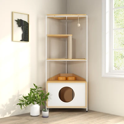 Streamdale Furniture Indoor Cat Tower with Feeding Station & Platforms