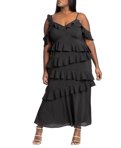 Eloquii Plus Asym Ruffle Maxi Dress