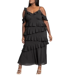 Eloquii Plus Asym Ruffle Maxi Dress