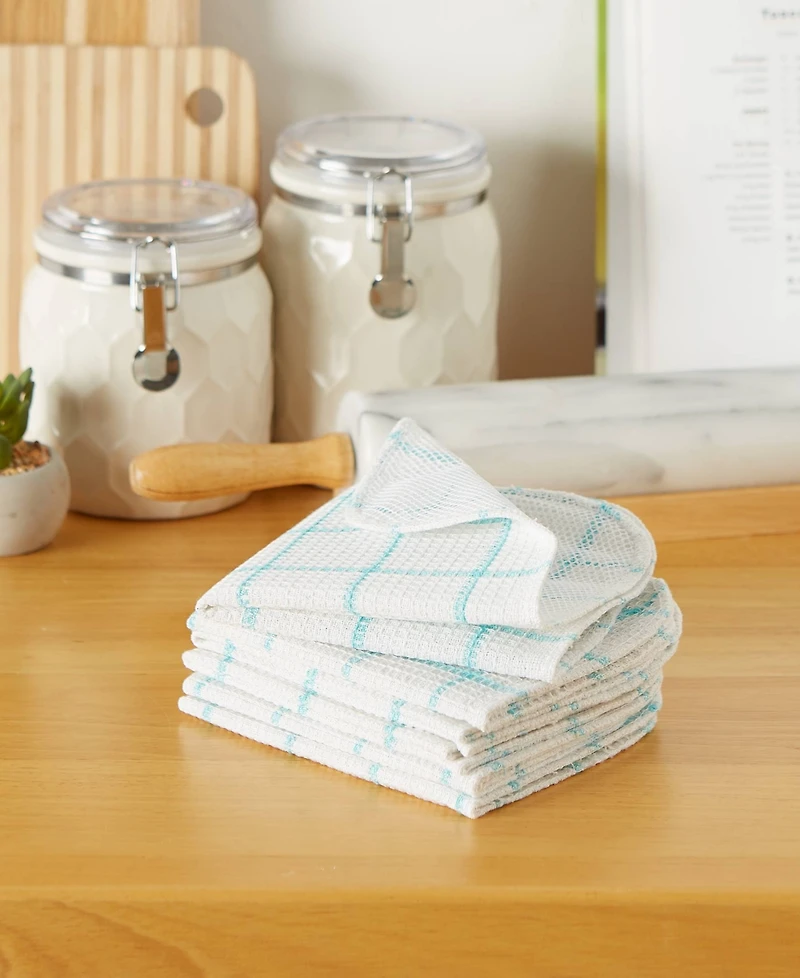 Design Imports Scrubber Dishcloths Collection Windowpane Dishrag Set, 12x12", White/Aqua Stripe, 6 Piece