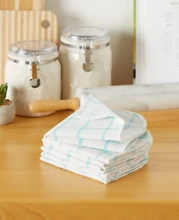 Design Imports Scrubber Dishcloths Collection Windowpane Dishrag Set, 12x12", White/Aqua Stripe, 6 Piece