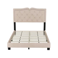 Streamdale Modern Gray Velvet Bed with Rivet Design & Tufted Headboard