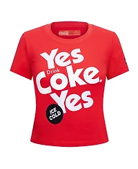 Freeze Max Women's Red Coca-Cola Yes Coke Baby Doll Cropped T-Shirt