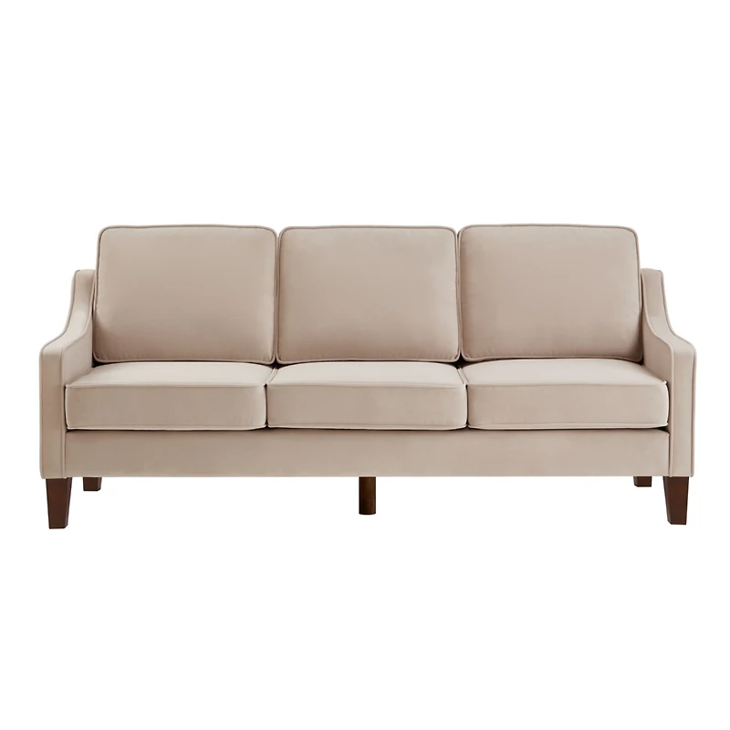 Streamdale Furniture Velvet 3-Seat Sofa with Wood Legs, Taupe