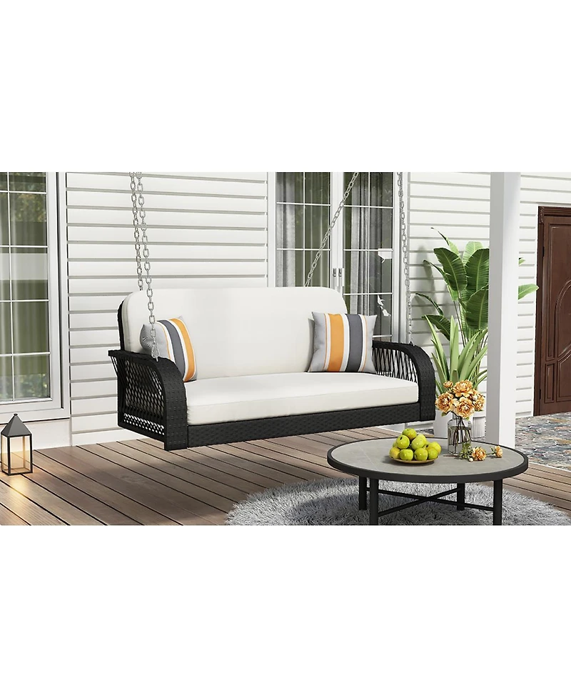 Streamdale White and Gray 2-Seater Wicker Porch Swing
