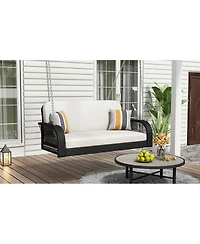 Streamdale White and Gray 2-Seater Wicker Porch Swing