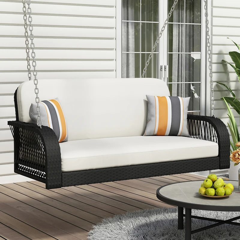 Streamdale White and Gray 2-Seater Wicker Porch Swing