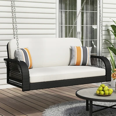 Streamdale White and Gray 2-Seater Wicker Porch Swing