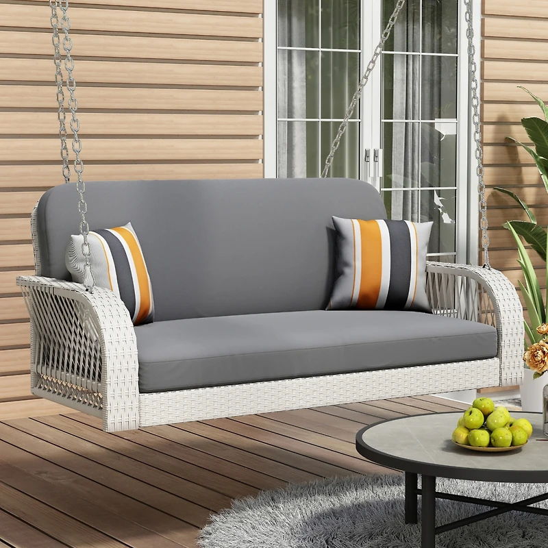 Streamdale White and Gray 2-Seater Wicker Porch Swing