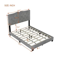 Streamdale Modern Gray Velvet Bed with Rivet Design & Tufted Headboard