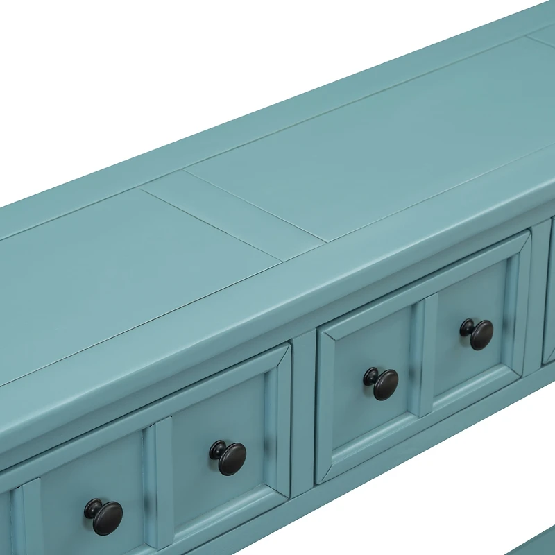 Simplie Fun Antique White Console Table with Drawers and Shelf, 60" Long