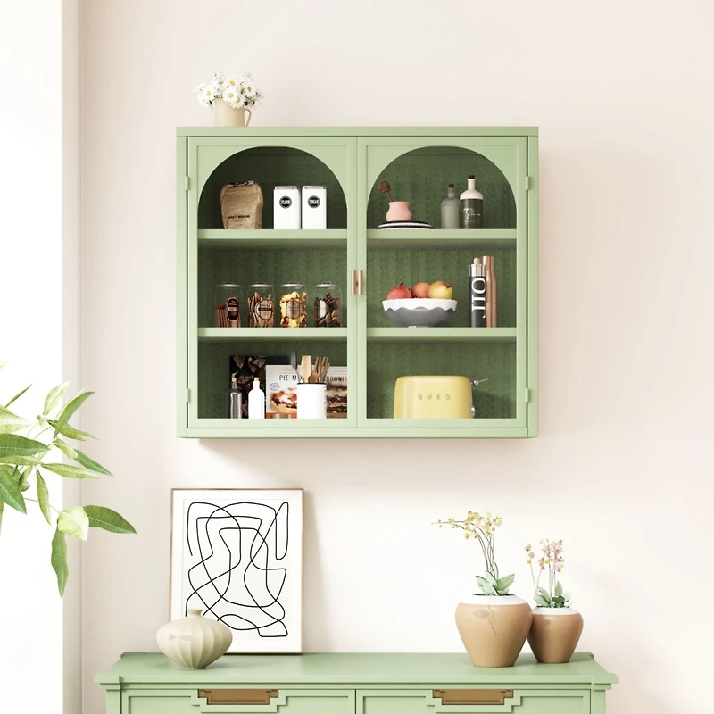 Streamdale Furniture Modern Wall Cabinet with Woven Pattern Glass Doors