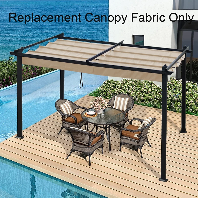 13x10FT Outdoor Patio Retractable Pergola Sun-Shelter Canopy-Khaki Cover