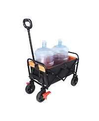 Mini Folding Wagon Garden Shopping Beach Cart (Black+Yellow+Brake)