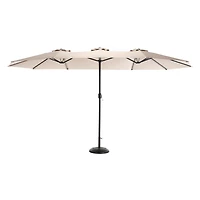 14.8 Ft Double Sided Outdoor Umbrella Rectangular Large With Crank (Khaki)