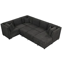 Simplie Fun 108.6" U-Shaped Pull Out Sofa Bed With Two Usb Ports, Power Sockets, Three Pillows, Storage Chaise