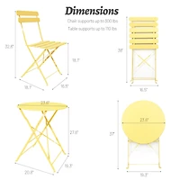 Streamdale 3 Pieces Patio Bistro Balcony Metail Chair Table Set-Yellow