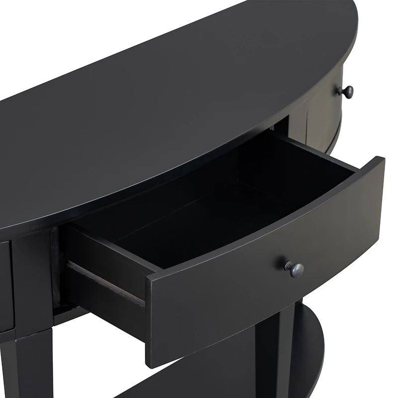 Simplie Fun Modern Curved Console Table Sofa Table With 3 Drawers And 1 Shelf For Hallway, Entryway, Living Room