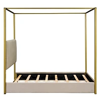 Streamdale Beige Queen Canopy Bed with Headboard and Frame