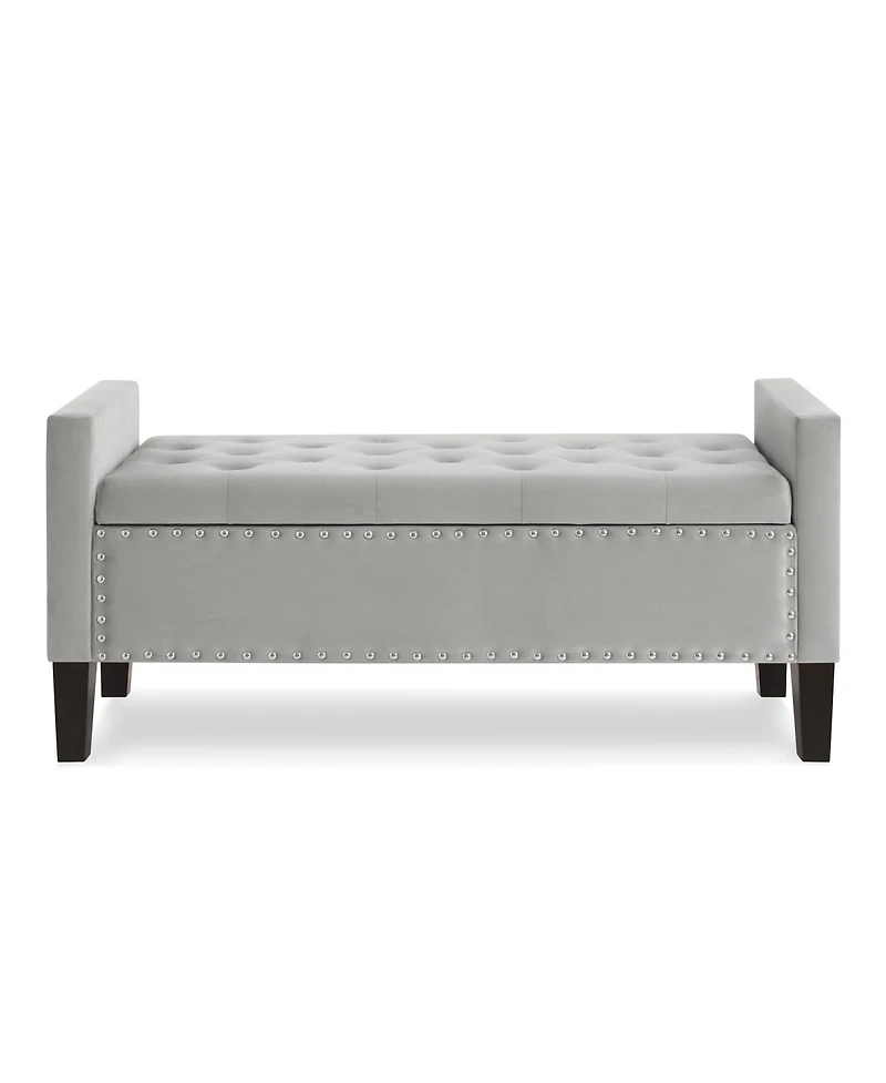 Gray Upholstered Storage Bench with Armrest
