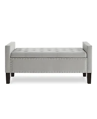 Gray Upholstered Storage Bench with Armrest