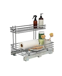 Household Essentials Glidez Multipurpose Chrome-Plated Steel Pull-Out/Slide-Out Storage Organizer for Under Sink or Under Cabinet 2-Tier Design