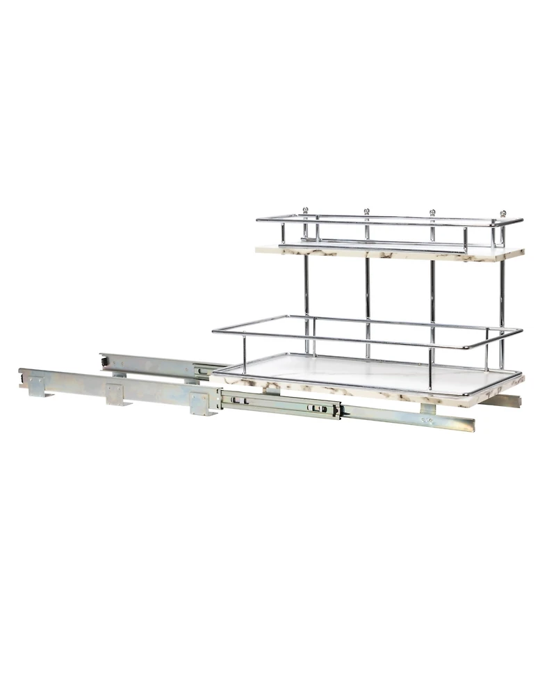 Household Essentials Glidez Chrome-Plated Steel and Faux Marble Pull-Out/Slide-Out Storage Organizer for Under Sink or Cabinet 2-Tier Design