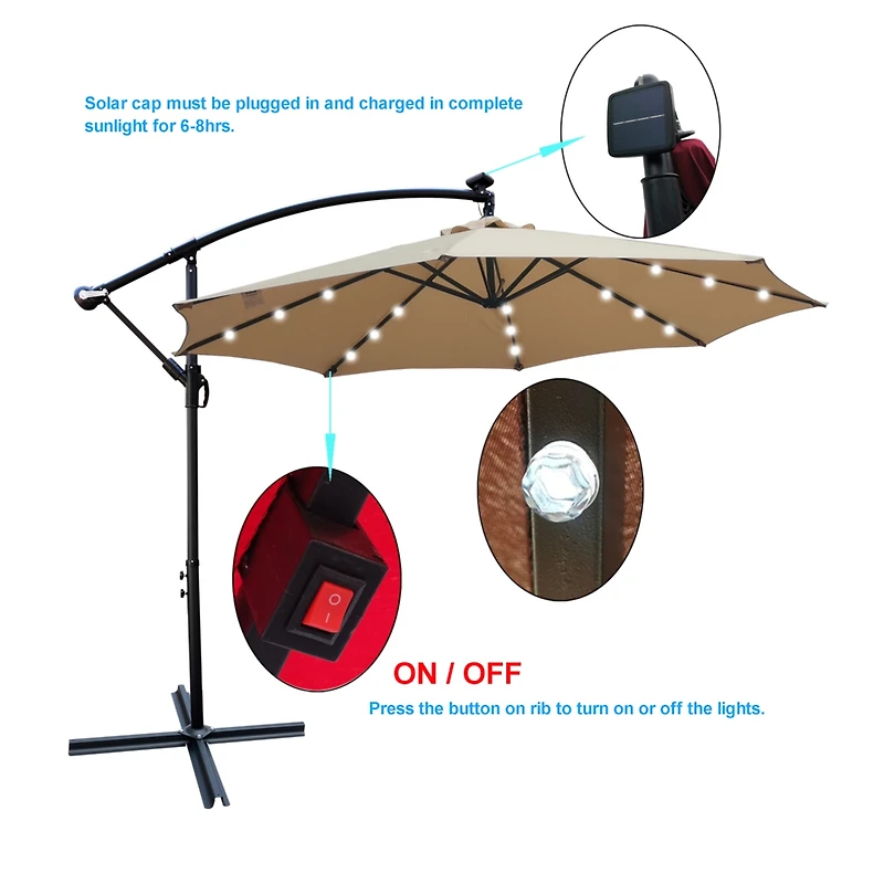 10FT Solar-Powered Led Outdoor Patio Umbrella - Waterproof & Lighted