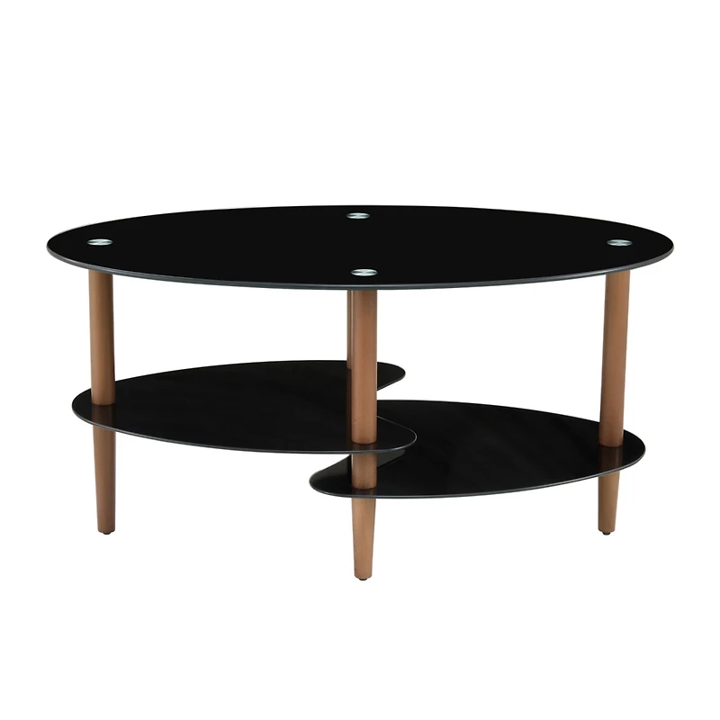 Streamdale Furniture Modern 3-Layer Glass Coffee Table with Oak Wood Legs