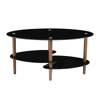 Streamdale Furniture Modern 3-Layer Glass Coffee Table with Oak Wood Legs