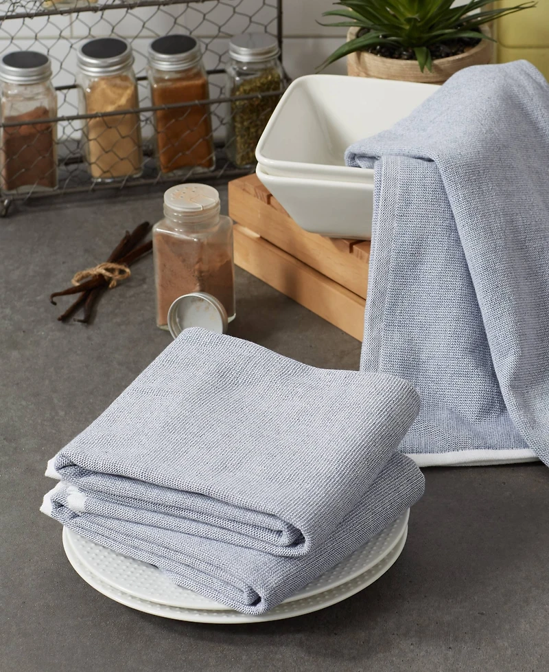 Design Imports French Terry Collection Kitchen Dishtowel Set, 18x28", French Blue Chambray Solid, 3 Piece