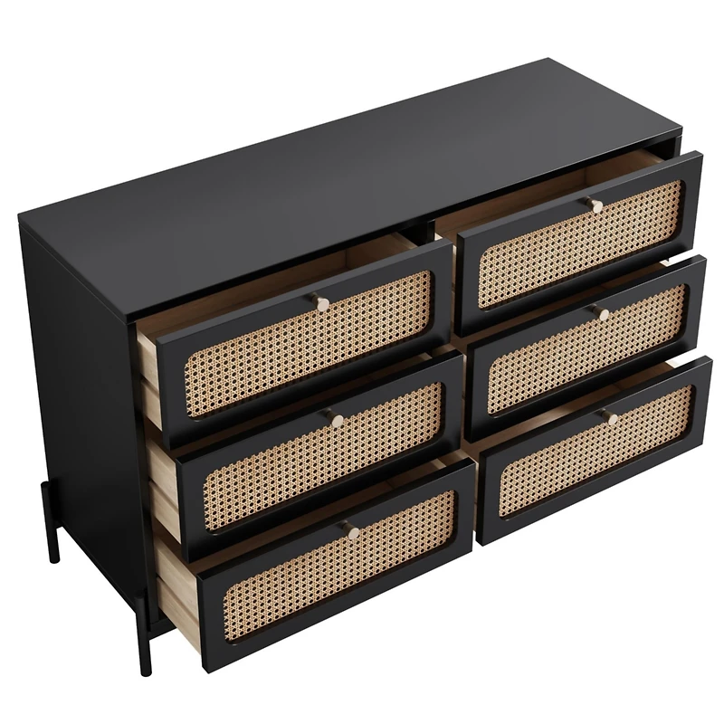 Streamdale Modern Rattan Wood 6-Drawer Dresser & Storage Cabinet
