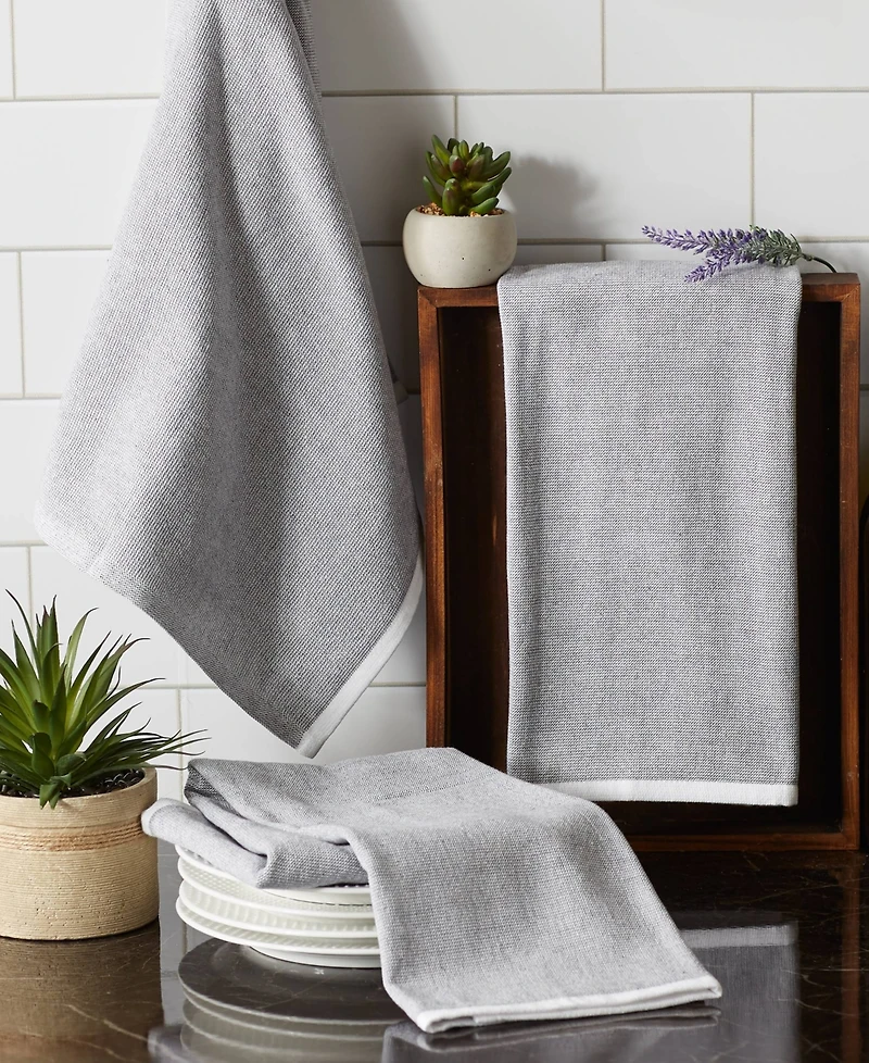 Design Imports French Terry Collection Kitchen Dishtowel Set, 18x28", Mineral Gray Chambray Solid, 3 Piece