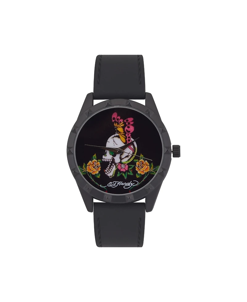 Ed Hardy Women's Matte Black Silicone Strap Watch 40mm