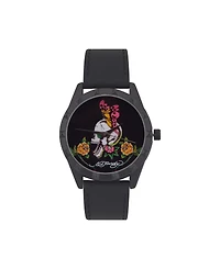Ed Hardy Women's Matte Black Silicone Strap Watch 40mm