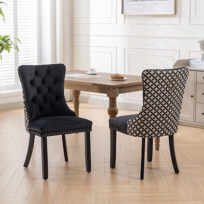 Streamdale Contemporary Velvet Dining Chairs Set, Black & Patterned