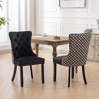 Streamdale Contemporary Velvet Dining Chairs Set, Black & Patterned