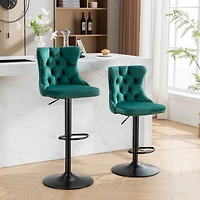 Simplie Fun Adjustable Velvet Barstools, Set of 2, Green