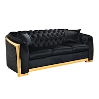 Streamdale Furniture 84" Tufted Velvet Sofa Set, Black with Gold Stainless