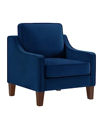 Navy Velvet Accent Armchair with Wooden Legs