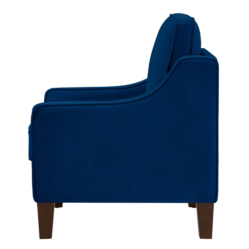Navy Velvet Accent Armchair with Wooden Legs