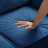 Navy Velvet Accent Armchair with Wooden Legs