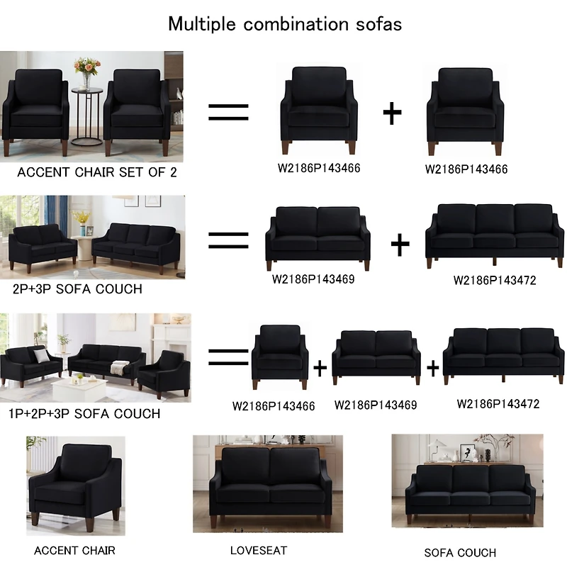 Simplie Fun Upholstered Black Velvet Loveseat Sofa with Wooden Legs
