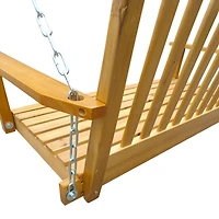 Simplie Fun Teak Wood Swing Bench for Outdoor Spaces