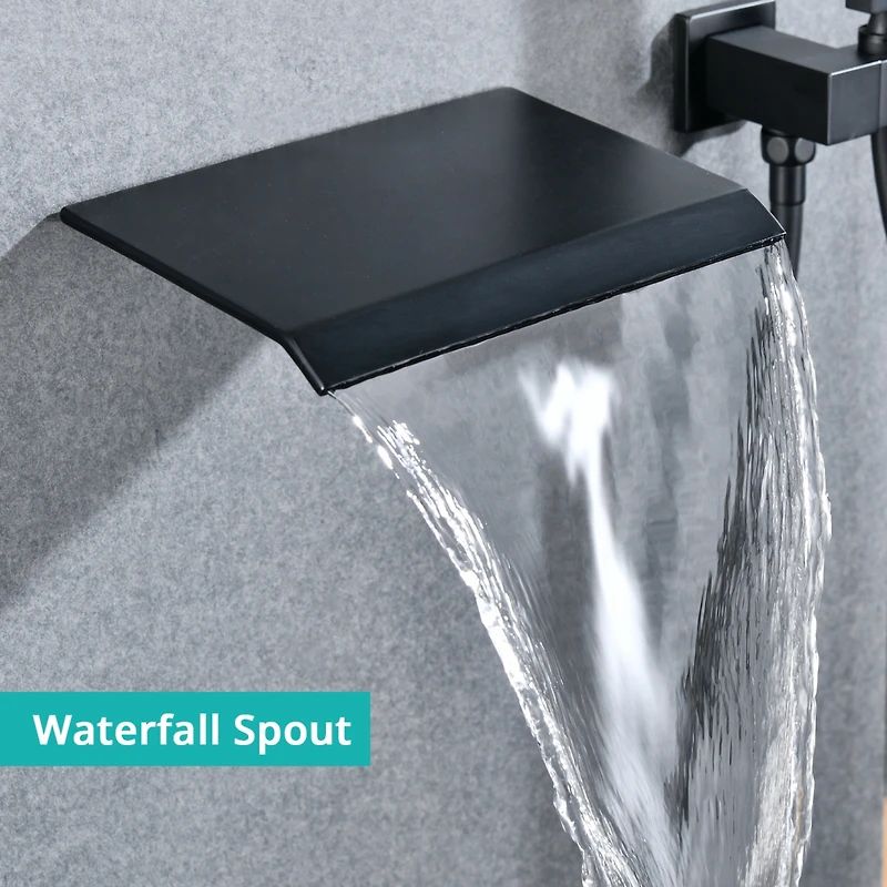 Modern Style Matte Black Wall Mount Tub Filler Bathroom Bathtub Faucet Shower Set 0001