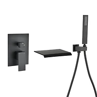 Modern Style Matte Black Wall Mount Tub Filler Bathroom Bathtub Faucet Shower Set 0001