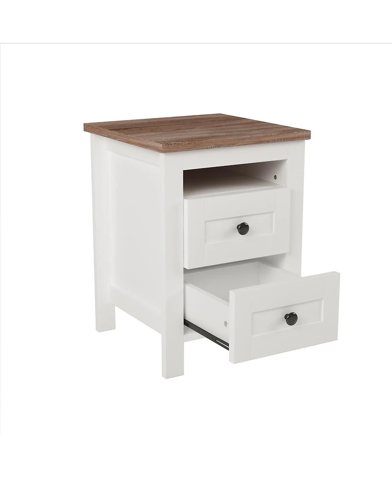 Simplie Fun Farmhouse Wooden Nightstand with Storage, White+Brown
