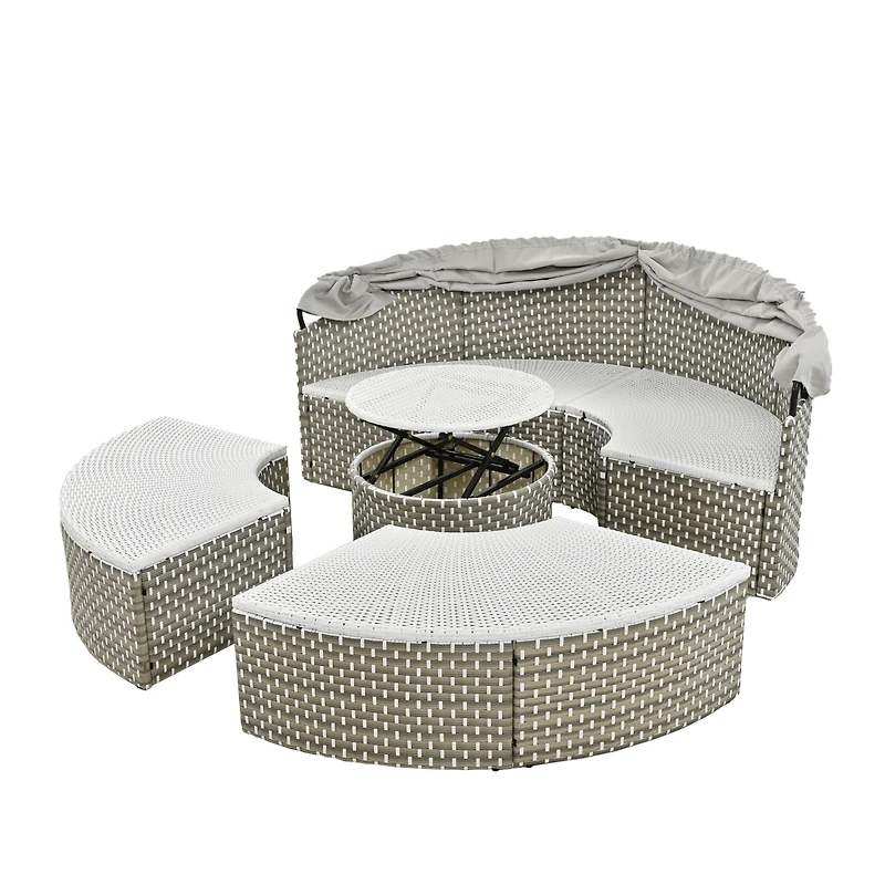 Simplie Fun Gray Rattan Outdoor Sectional Sofa Set with Retractable Canopy