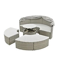 Simplie Fun Gray Rattan Outdoor Sectional Sofa Set with Retractable Canopy